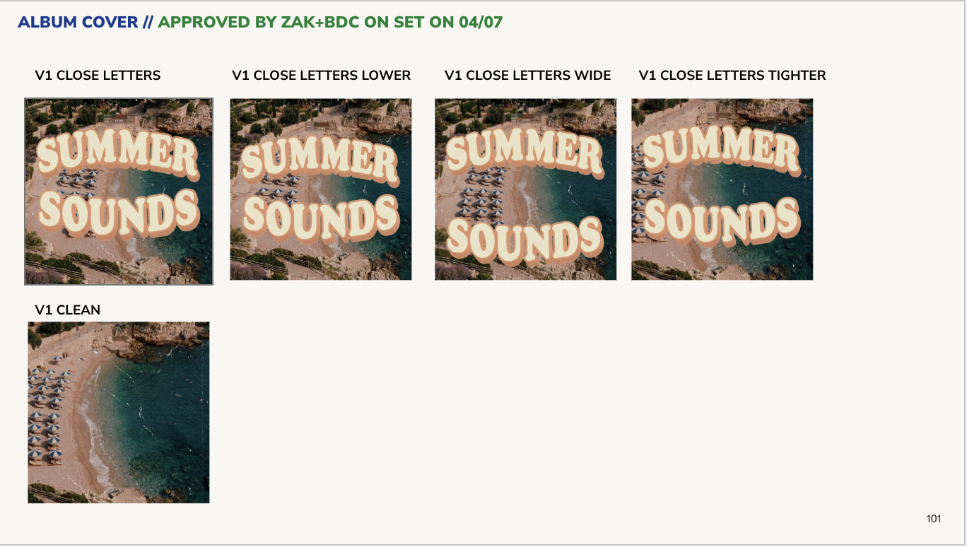 Album cover versions approved on set