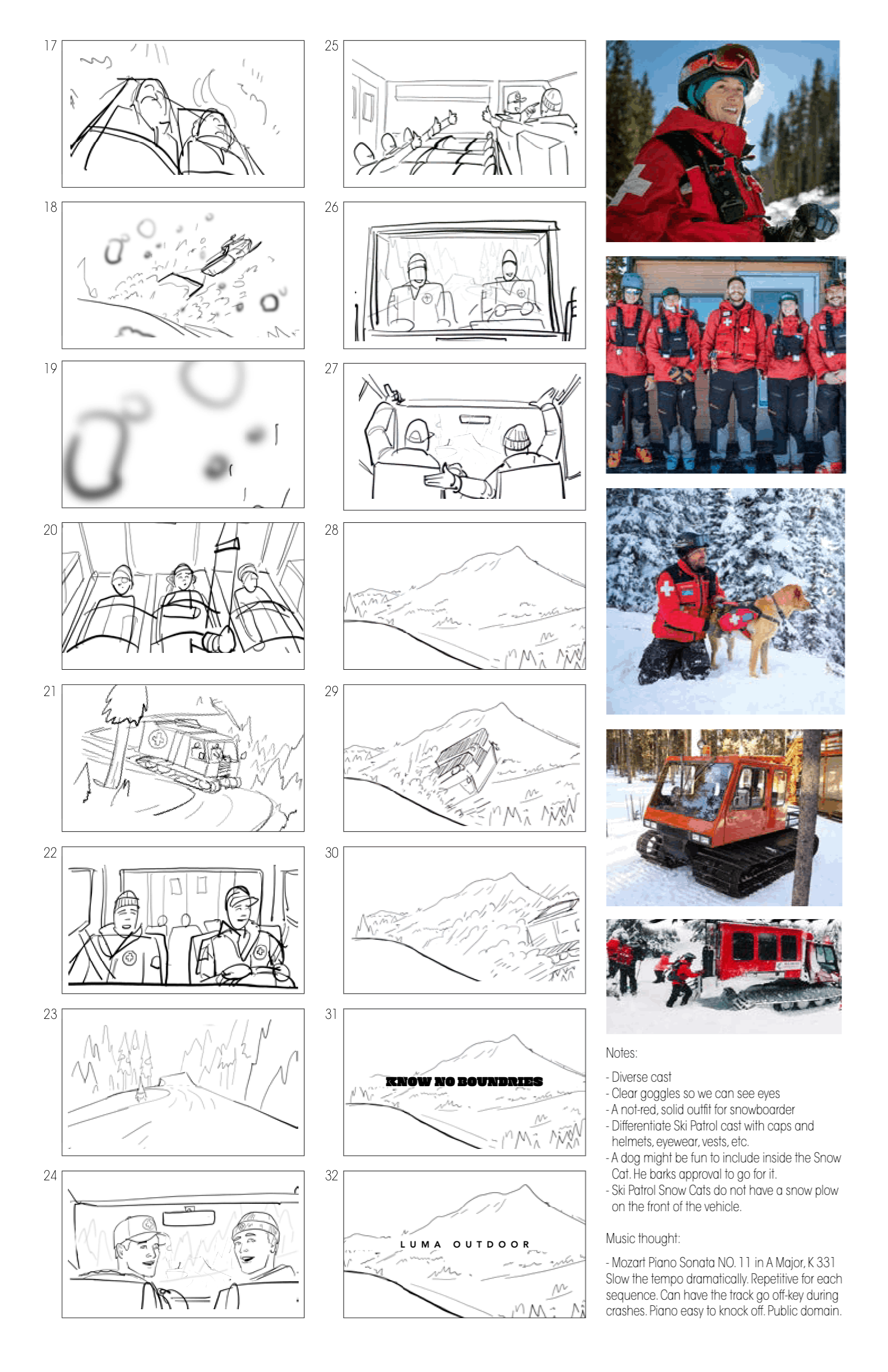 Hal Curtis' original storyboard, sheet 2, frames 17 to 32 with reference photos and notes
