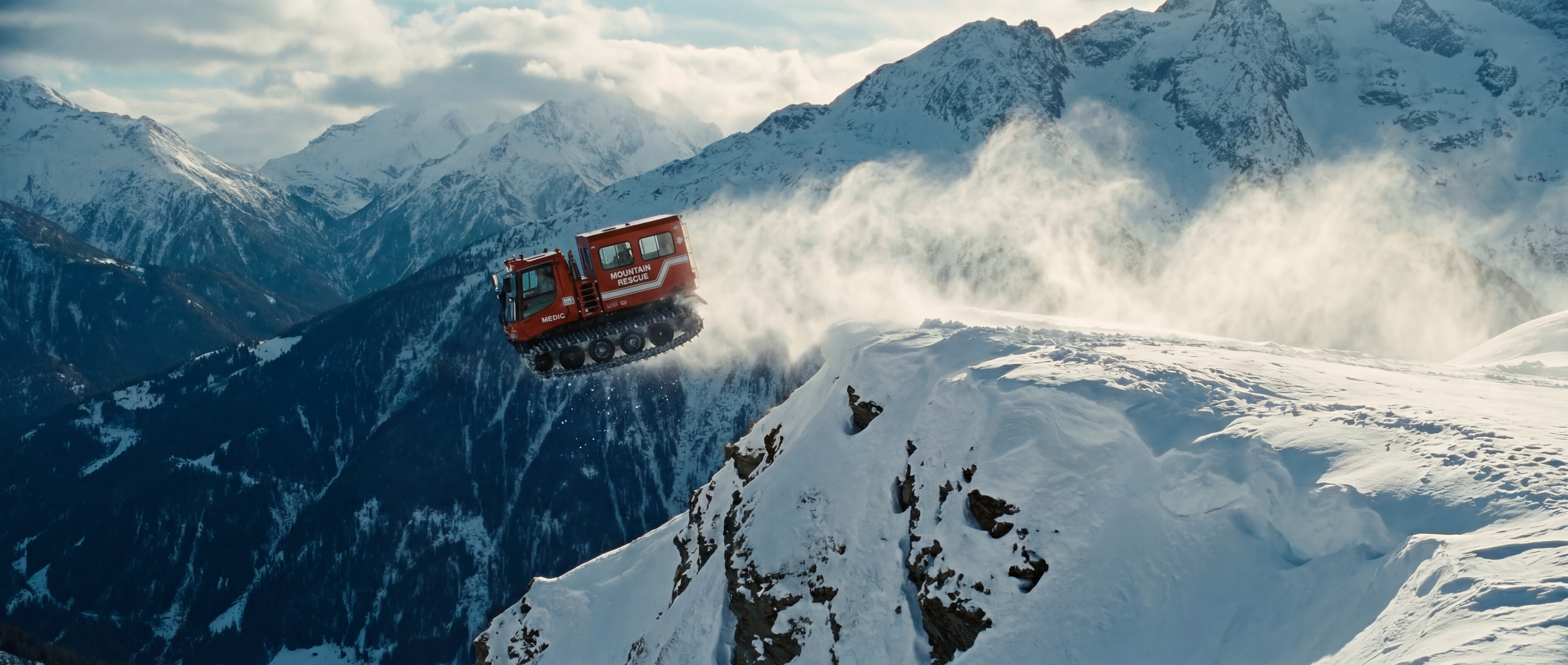 AI-generated shot, snowcat jump