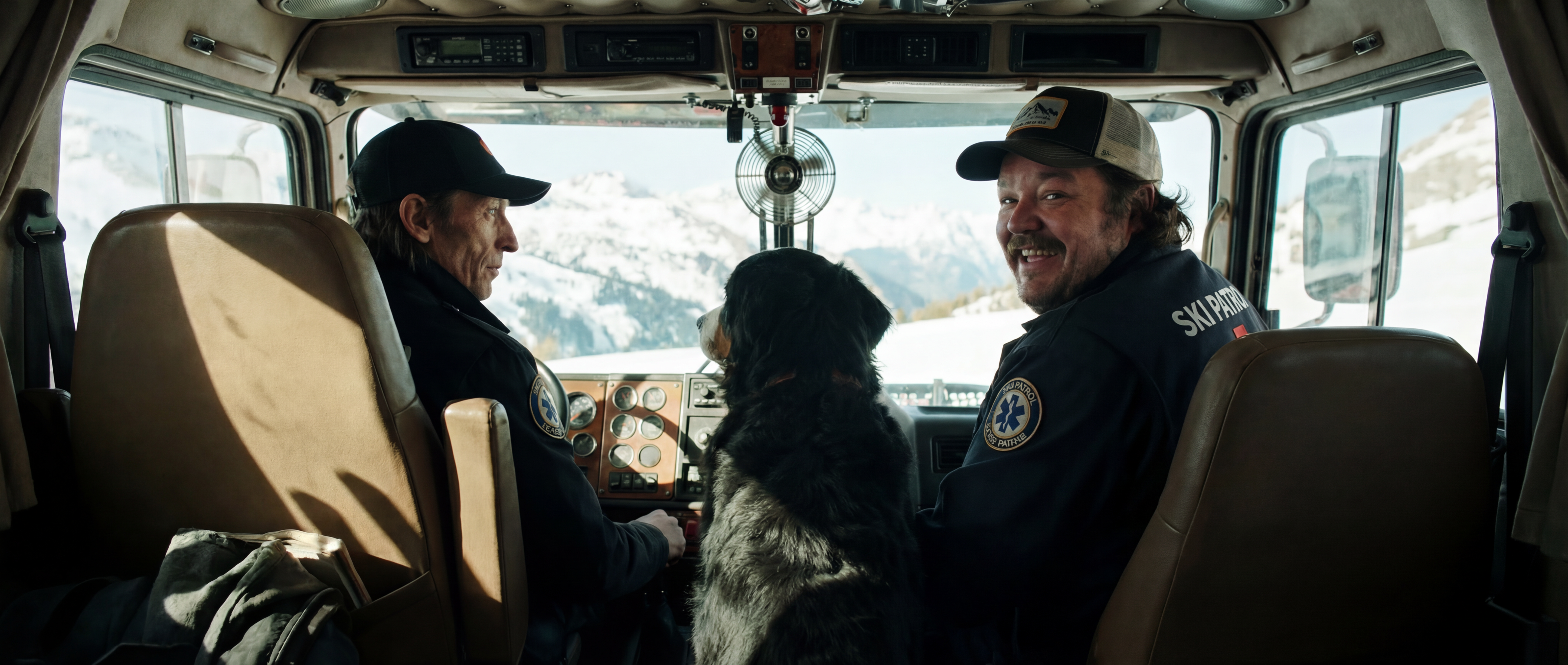 AI-generated shot, ski patrol with the dog