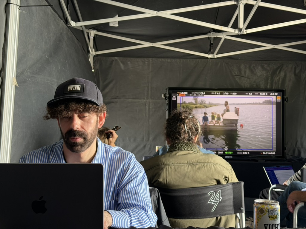 Video village under a tent on set